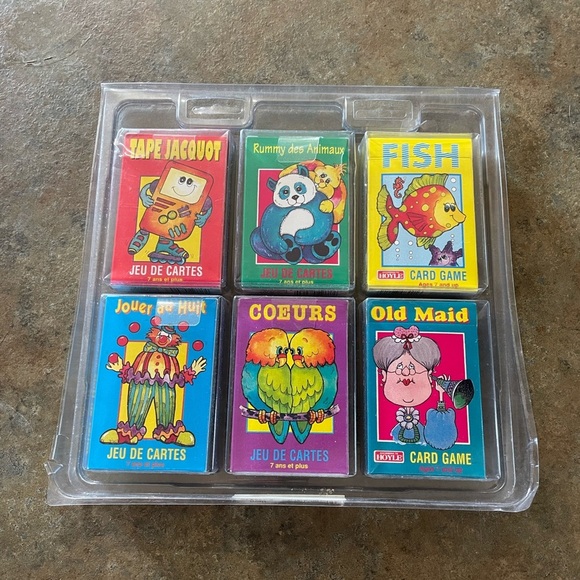 6 Vintage Hoyle Card Games Slapjack Fish Old Maid Hearts Crazy Eights Rummy 1998 - Picture 2 of 3